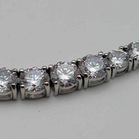 Stunning JCM Clear Cubic Zirconia Collar Necklace Silver Rhodium Plated 20" Adj. - Picture 3 of 7